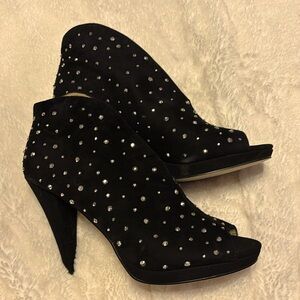 INC International black rhinestone suede bootie. Never worn.